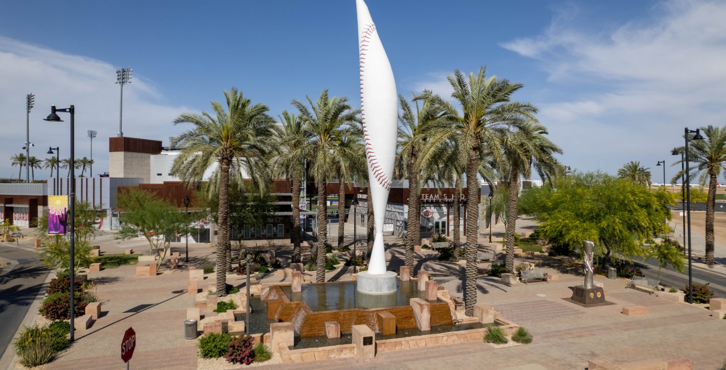 Goodyear Ball Park entry and statue